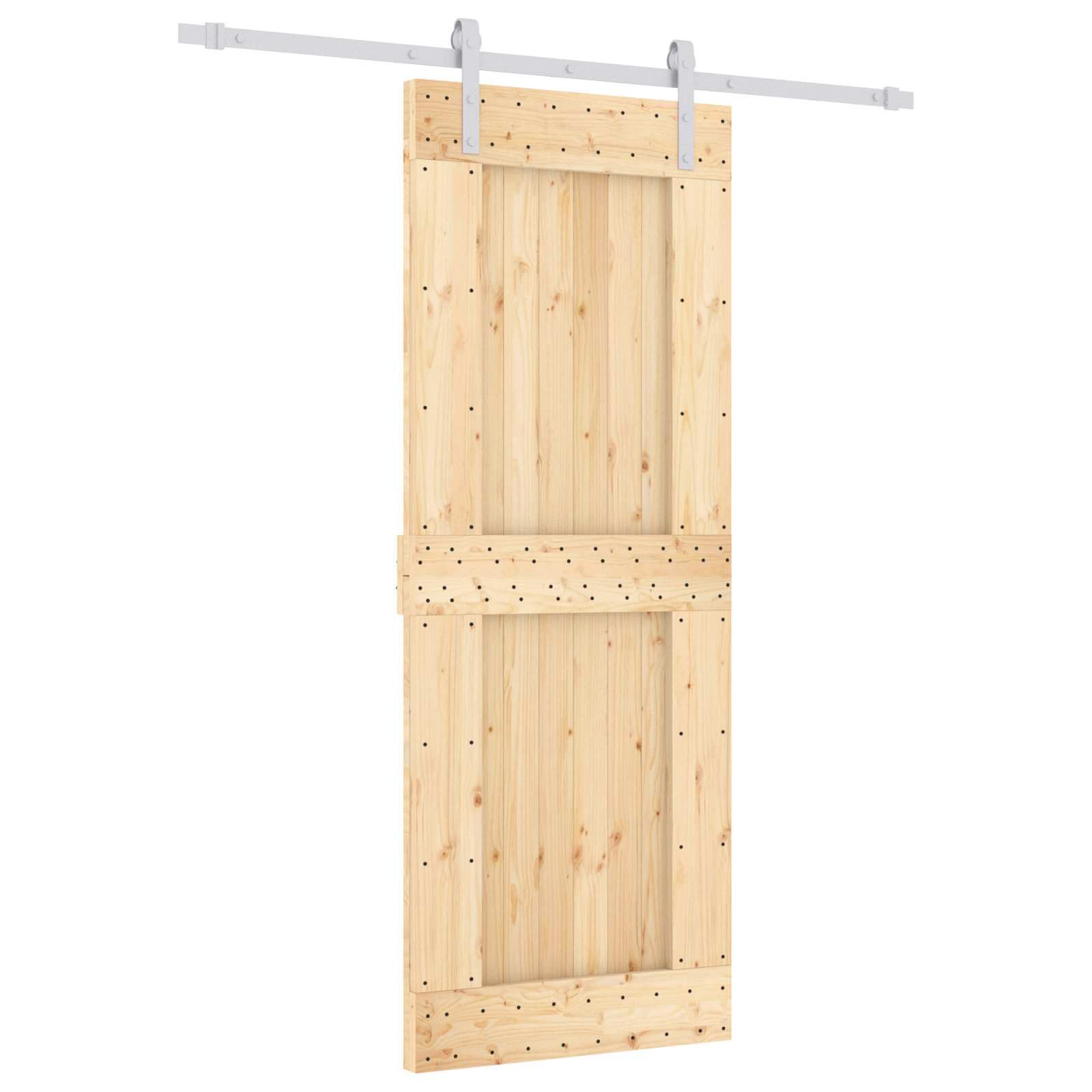 Schiebetür aus massivem Kiefernholz, 80 x 210 cm, natur und weiß