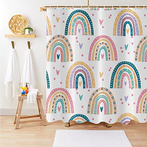 Crtpod Rainbow Shower Curtain Lovely Boho Cute Rainbow Simple Colorful Bathroom Curtain With Hooks Waterproof Polyester Fabric Shower Curtains For Bathroom Home Decor 72Wx72L #TOP14