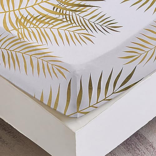 Spannbettlaken 90x200 cm - Gold Blätter Muster - Spannbettuch Bis 30...