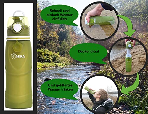 MIRA 750ml Faltbare Wasser Filter Flasche - Wasser Filter fürs Wandern, Camping, Survival und Reisen (750ml - Grün) - Image 4