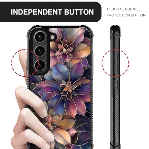 Coque Samsung S23 antichoc rigide fleurs violettes et dorées