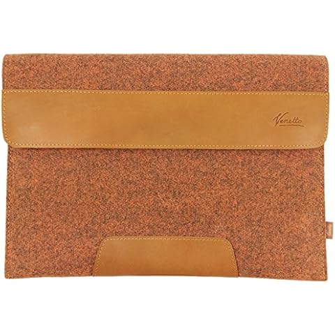 13.3 Inch MacBook Air/Pro Retina /12.9 Inch iPad Pro, Microsoft Surface Laptop Sleeve Ultrabook Protective Case for 13 Inch Notebook with Leather Appliqués, Felt Bag, Orange Mottled Cover