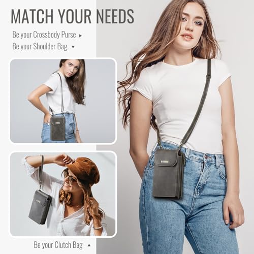 Phone Wallet Bag with Large Capacity Card Slots Cash Zipper Pocket, RFID Blocking Hand Strap and Crossbody Shoulder4