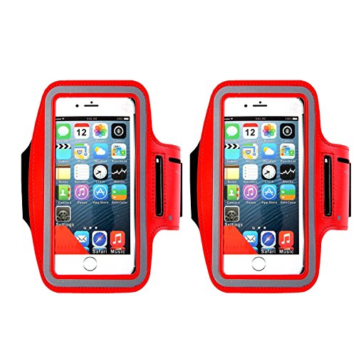 [2Pack] Water Resistant Cell Phone Armband,Ibarbe 5.7 Inch Case For Such As Iphone 8, 7, 6, 6S Plus, Galaxy Note 8/S7 Edge/S8/S8+ - Adjustable Reflective Workout Band, Key Holder -Red #TOP7