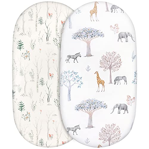 Gllquen Baby Bassinet Crib Sheets Set, Breathable Cozy Fitted Mattress Sheet, Elastic Travel Crib Fashionable Floral Pattern, Standard Cradle Safe Sheets For Baby Boy Girls 32"X16" (Forest) #TOP17