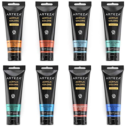 Arteza Metallic Acrylic Paint, Set Of 8 Classic Elements Colors 4.06Oz Tubes, Rich Pigments, Non Fading, Non Toxic Paints For Artists & Hobby Painters, Art Supplies For Canvas Painting & Crafts #TOP7