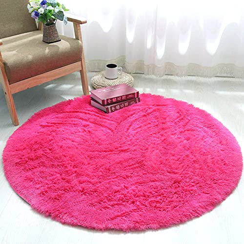 XINYUKEJI-Tapis Rond, Tapis de Sol Shaggy Confortable Moquette Anti-dérapage Velours de Salon à Longs Décoration,Tapis de Sol Shaggy Confortable,Tapis décoratif(Rose Rouge,100_x_100_cm)