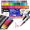 Artecho 72 Dual Tip Brush Pens, Colouring pens for Adult, felt tip pens, Colouring Books, Calligraphy, Drawing, Sketching, nylon tip for Artists, Beginners