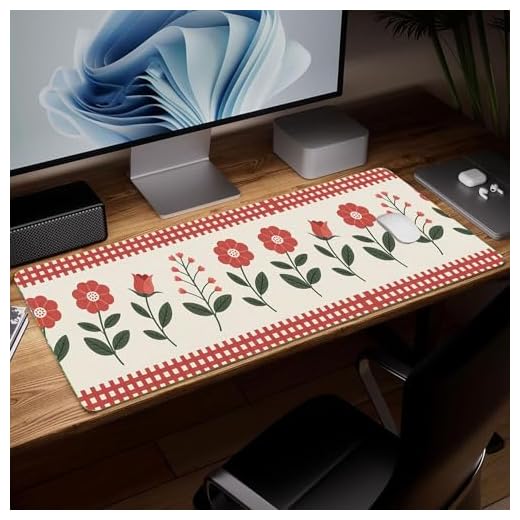 Leather Flower Desk Pad, Colorful Art Mouse Pad Large Computer Keyboard Gaming Mousepad Waterproof Desktop Protector & Cover, Decorative PU Leather Laptop Mouse Mat Home Decor 10 x 25.6 inch C116