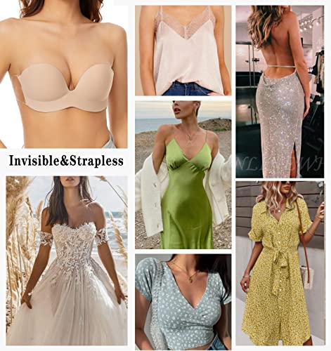 Miss Body Women’s Adhesive Bra Strapless Self Sticky Invisible Push Up Reusable Bras For Backless Dress Beige #TOP6
