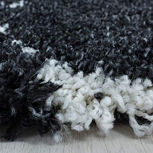 Image of AROMICK Modern Polyester Anti Slip Shaggy Fluffy Rug and Carpet for Living Room, Bedroom & Dining Room (5 x 8 Feet, Black Ivory)