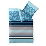aqua-textil Trend Bettwäsche 135x200 cm 2tlg. Baumwolle Bettbezug Isabis Streifen Blumen Blau Türkis Beige