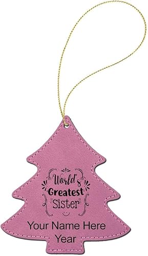 Miniatura 2 de LaserGram Personalized Christmas Ornament, World's Greatest Sister, Faux Leather, Custom Laser Engraved Gift Idea (Tree Shape, Pink) Pink,Black With