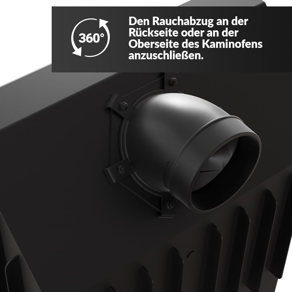 KRATKI Kamineinsatz aus Stahl ZIBI rechts 11 kW Ø 180 schwarz Verkleidung mit Türfeder