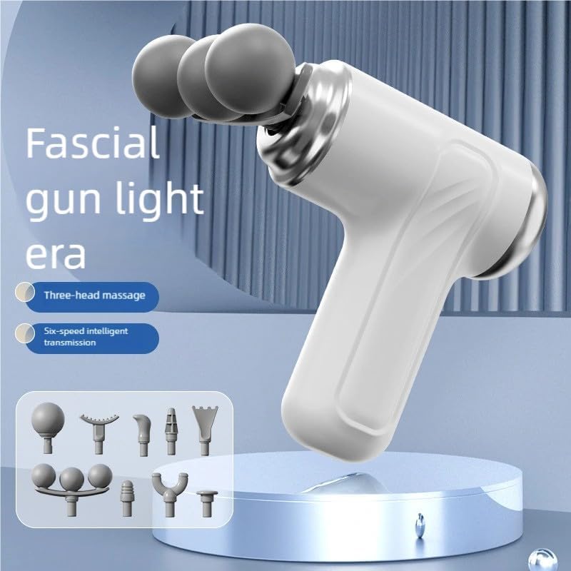 Image of Massage Gun | Massage Machine for Body Pain | 9 Adjustable Heads for Deep Tissue, Muscle Relief for Back, Shoulder & Foot (White)
