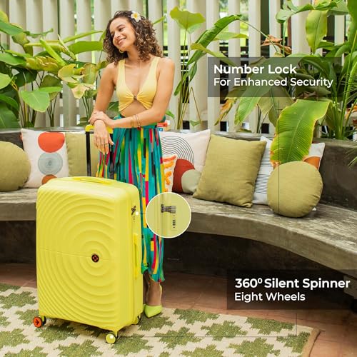 Image of Nasher Miles Polypropylene Spinner Seattle Hard-Sided Check-in Luggage 24 inch | 65cm | 8 Wheels Medium Trolley Bag for Travel | Suitcase (Yellow)