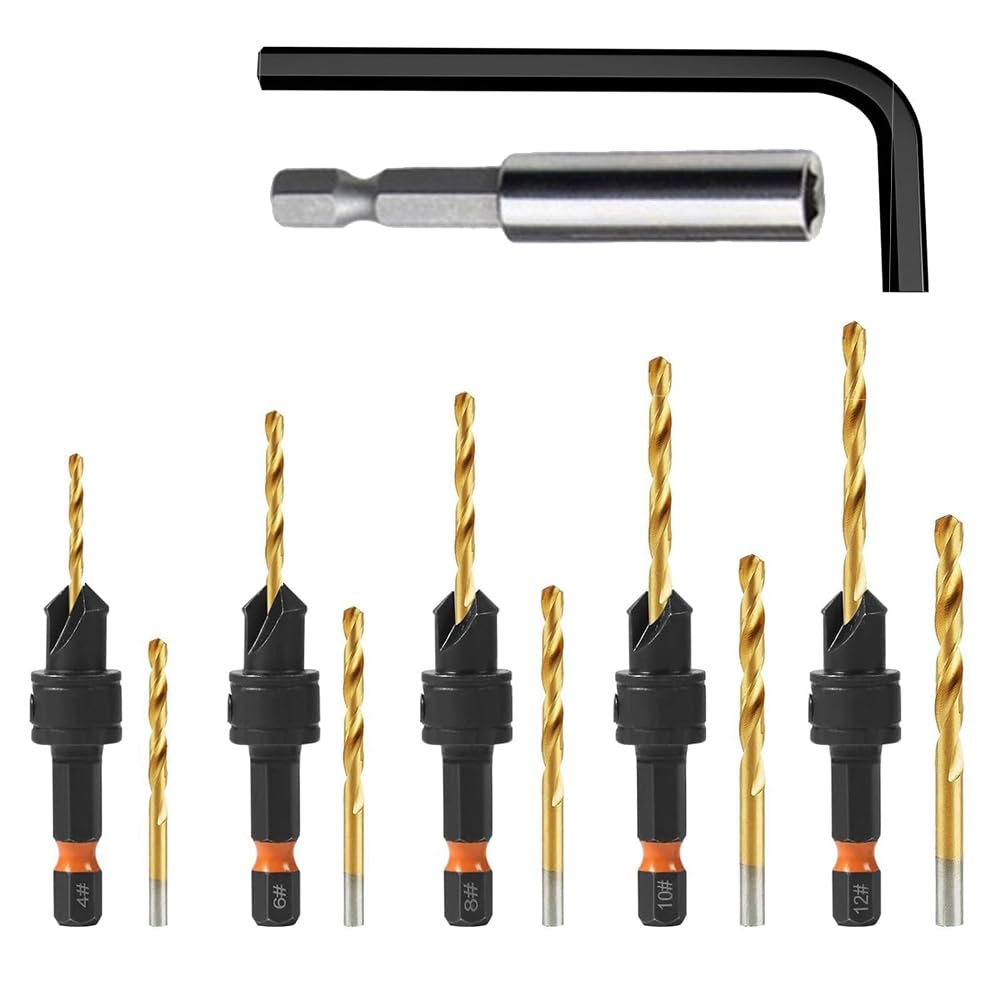 Jnchdghwa As Shown 12Pcs Hss Adjustable Countersunk Drill Bits Sizes 4, 6, 8, 10, 12 Magnetic Extension Drill Bit Storage Box Professional Countersink Drill Bit Set Woodworking