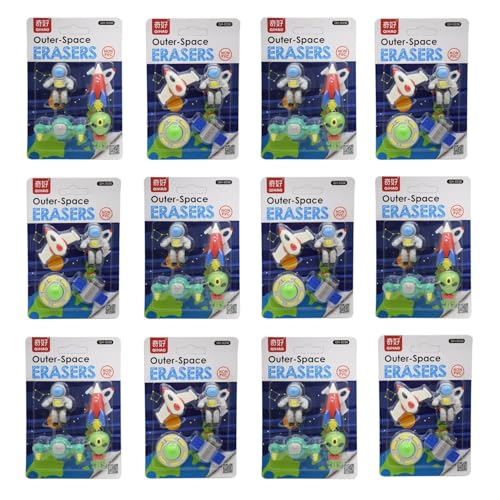 Image of 12Pcs Set Space Pattern Theam Eraser | Return Gifts for Kids Birthday | School Kids Return Gift | Cute Eraser Set | Non Toxic Eraser for Kids | Stationery Items Return Gifts