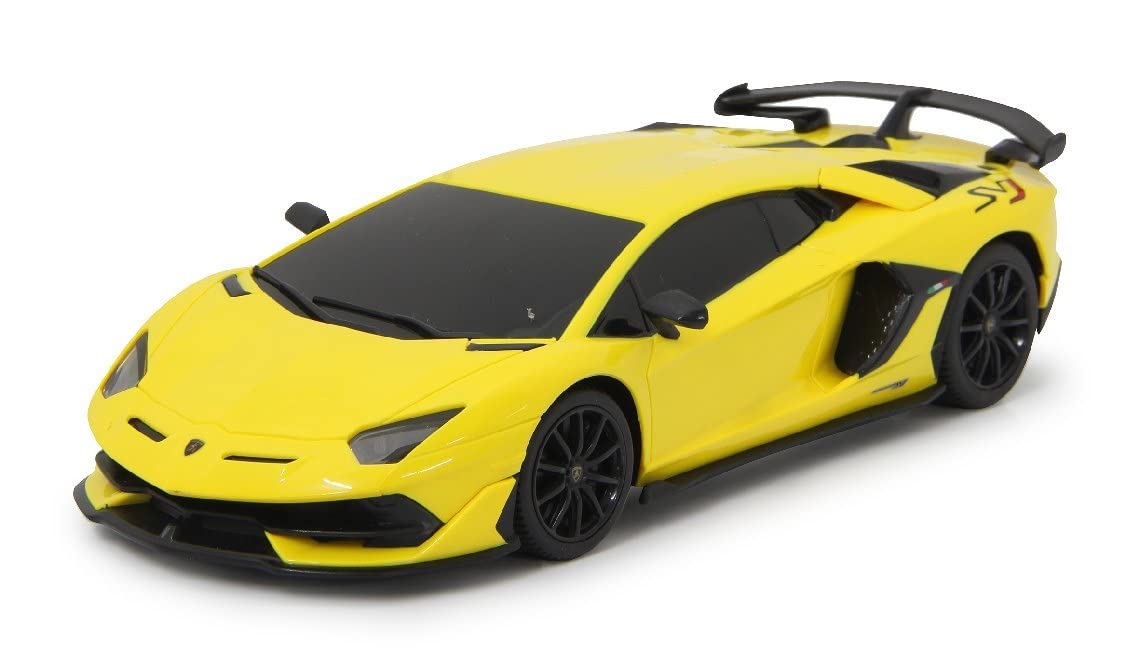 JAMARA 405187 - Lamborghini Aventador SVJ 1:24 2,4 GHz - oficjalna licencja, do 1 godziny jazdy przy ok. 9 km/h, idealnie odwzorowane szczegóły, wysokiej jakości wykonanie, żółty