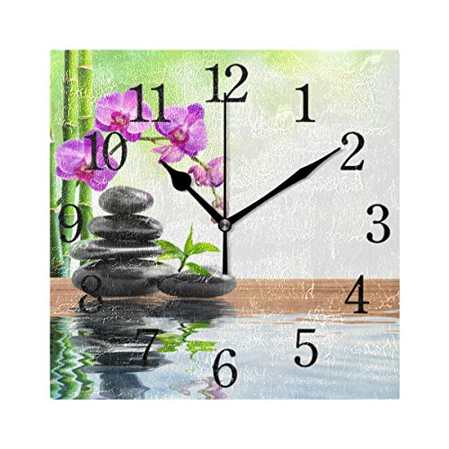BKEOY Horloge murale vintage en forme d'orchidée avec motif de bambou violet - Sans tic-tac - Décoration d'intérieur