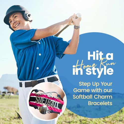 Image of Sportybella Softball Bracelet and Earrings Set - Adjustable Braided Wristband Sports Charm Jewelry, Cute Team Accessories Gift for Players, Teammates, Parties, and Season Memories