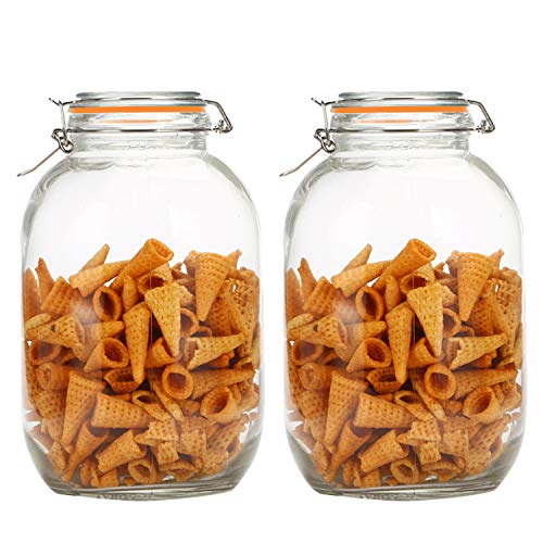 Glass Canning Jars 142 oz,Glass Jars With Airtight Lids And Leak Proof Rubber Gasket,Large Mason Jars With Hinged Lids 4L,Fermenting Jars Kitchen Canisters,Gallon Jars Food Storage Containers 2 Pack