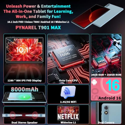 Image of 10 inch Tablet with Keyboard - Android 16 Tablet with 24GB+256GB+2TB Expand