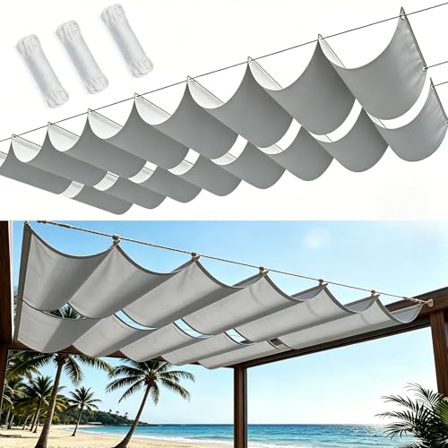 Voiles d'ombrage anti-UV avec oeillets bâche polyester vague rétractable gris - 2