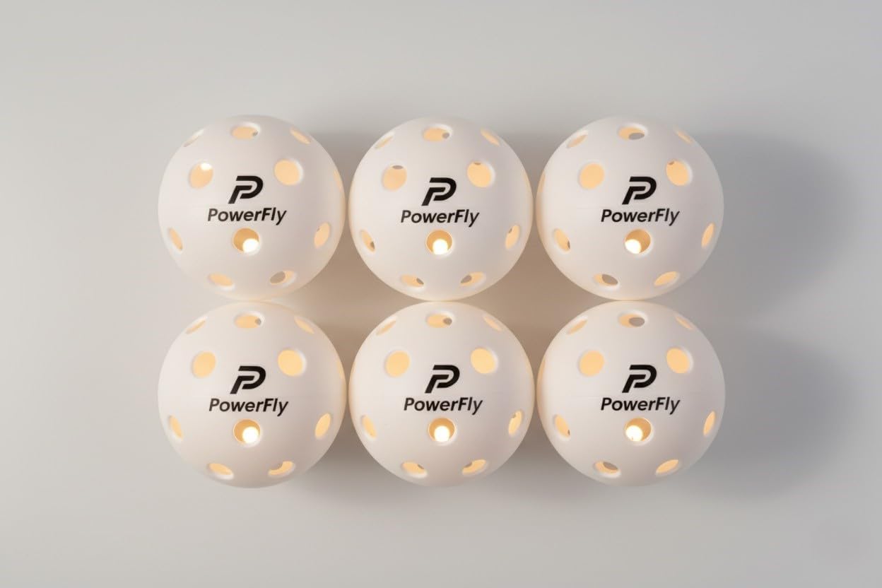 PowerFly Outdoor LED Pickleball Balls, High Visibility, 6 Pack
