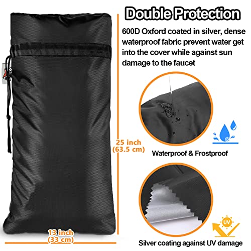 XXL Outdoor Faucet Covers for Winter, 3M Thinsulate Sprinkler Freeze Protector, 25”H x 13”W for Garden Lawn Faucets and Yard Hydrant, Waterproof Insulated Spigot Cover, Reusable Faucet Sock - Thumbnail 3