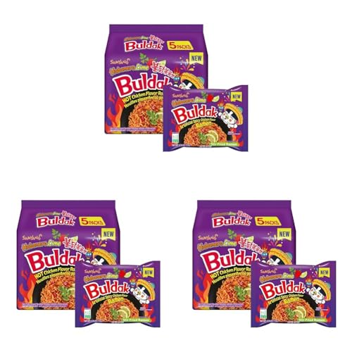 Samyang Buldak Spicy Ramen, Hot Chicken Ramen, Korean Stir-Fried Instant Noodle, Habanero Lime Flavor, 1 Bag with 15 Pack for best buldak noodles