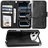 Case Compatible with iPhone 17 Pro Case Wallet with Card Holder, Wristlet Strap Wallet Flip Cover for iPhone 17 Pro 6.3 inch Men/Women, RFID Blocking, Kickstand,Litchi Black