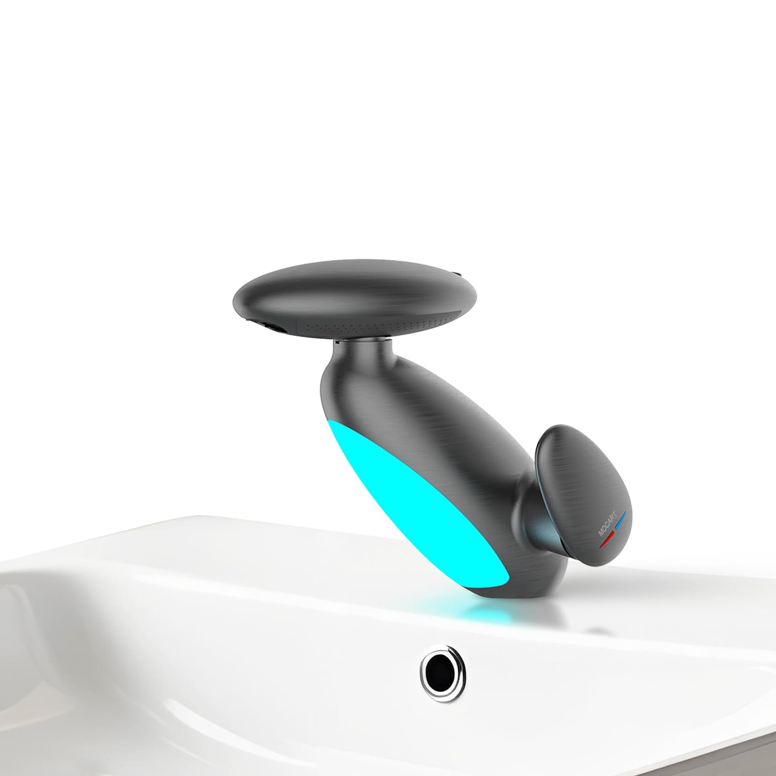 Grifo de baño extensible con iluminación multicolor, 4 modos, giratorio 360°, extensible, cartucho de cerámica, grifo de baño con conector de 3/8 pulgadas (gris unmetal)