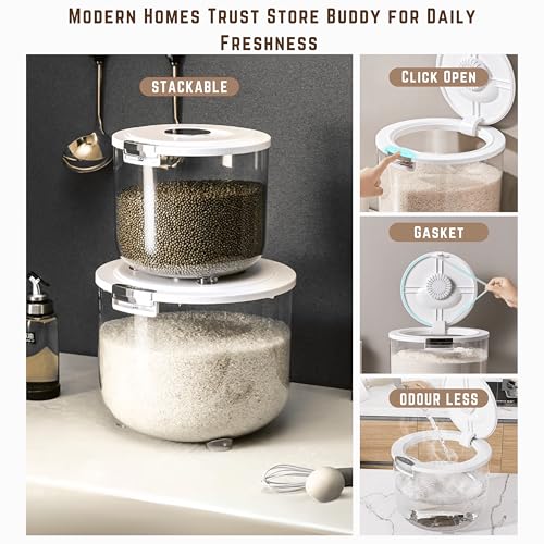 Image of KAYTOS Rice Storage Container | Air Tight Transparent Bpa Free Plastic Containers | Dal Pulses Cereal & Flour Airtight Lock Dispenser Box | Large & Big Size Modular Home Organizer (Small - Barrel)