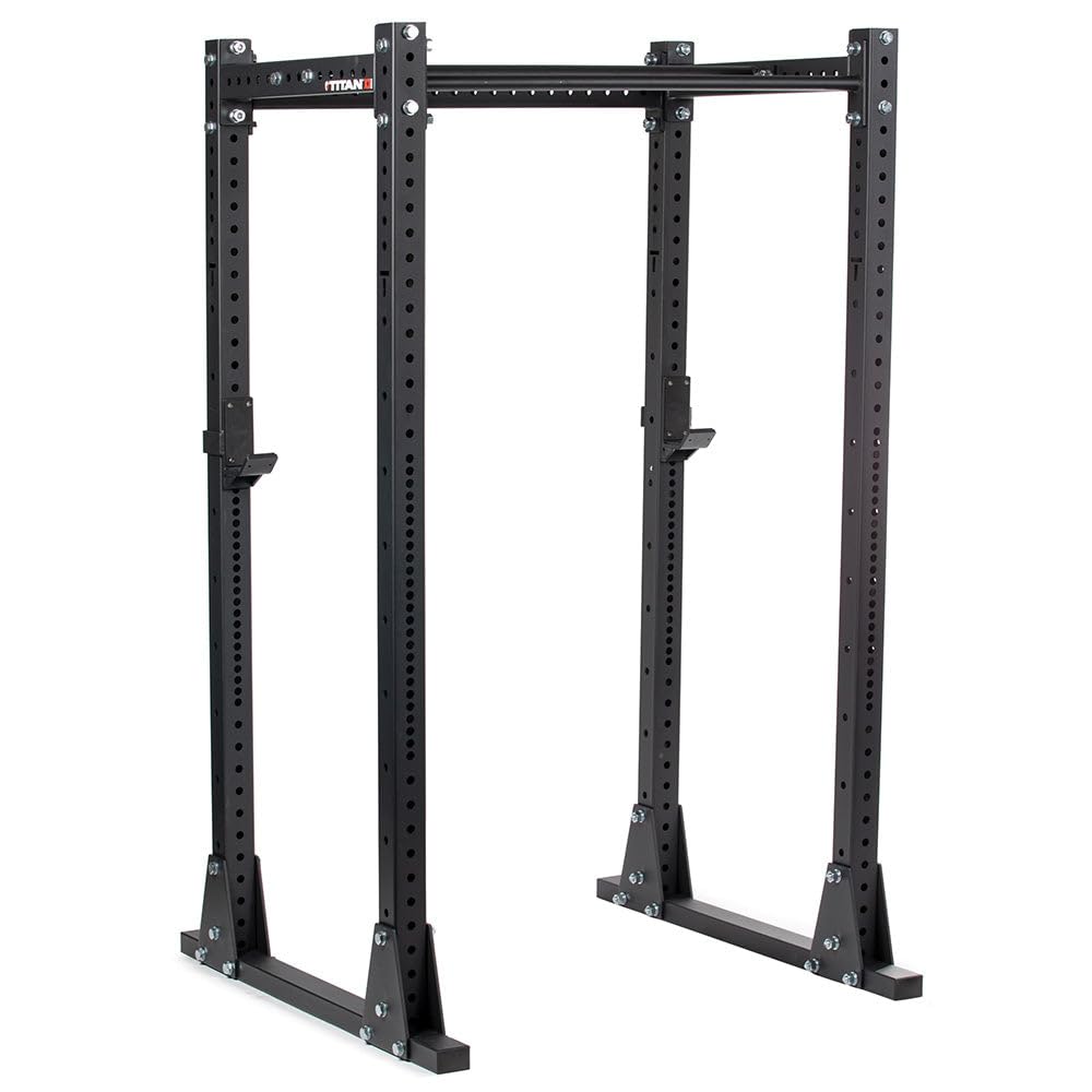 Titan Fitness X-3 Series Flat Foot Power Rack, 82" H x 30" D, 1,650 LB Rackable Capacity, Skinny & Fat Pull-Up Bars, Standard J-Hooks, Weight Plate