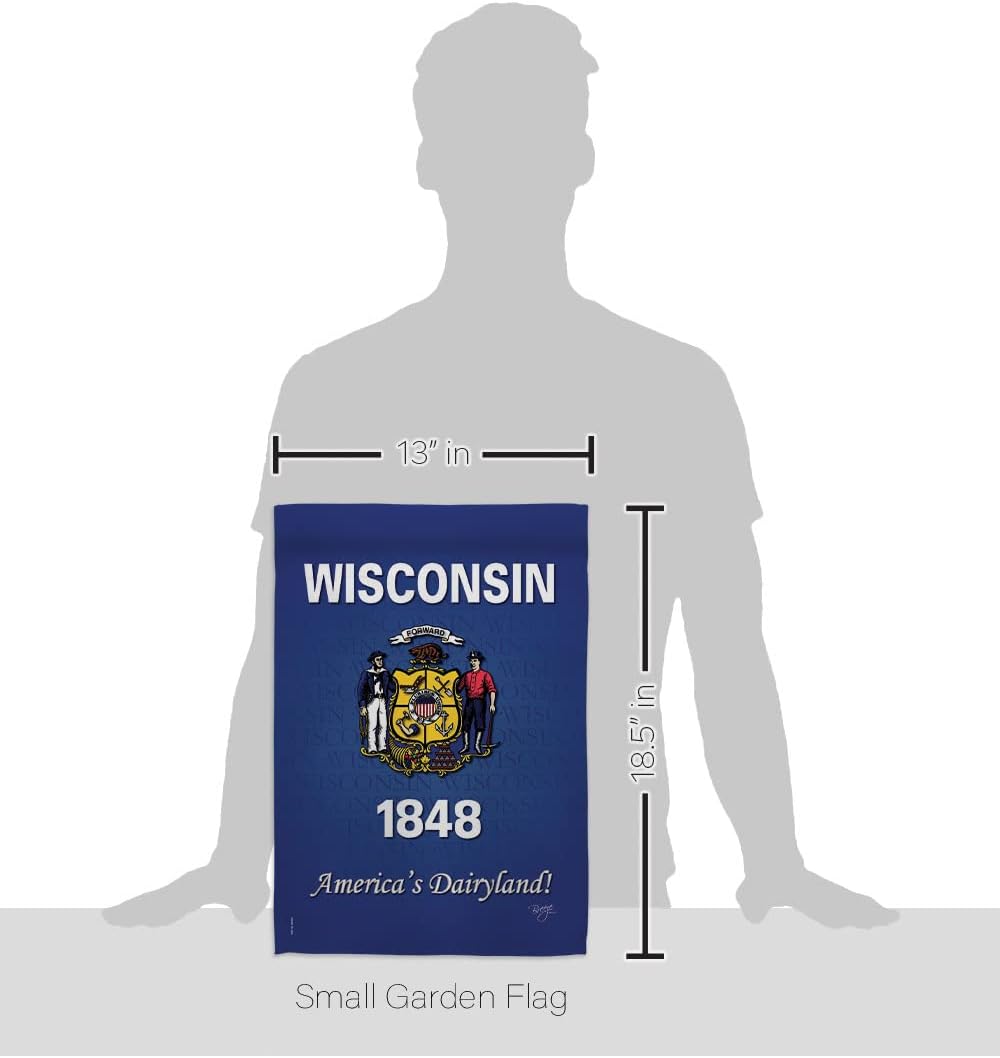 Breeze Decor G158108 Wisconsin Americana States Impressions Decorative Vertical Garden Flag 13" x 18.5" Printed In USA Multi-Color