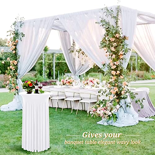 Ymhpride 4 Pack Stretch Table Skirts For Round Cocktail Table 24X43 Inch White Round Cocktail Table Cover For Table Stretchable Tablecloth For Party Wedding Table #TOP2