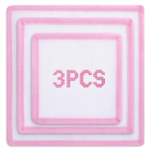 Zplontya Bound Needlepoint Canvas 3 Pcs 18 Mesh Pink Cotton Blank Canvas Set 100% Pure Cotton with Non-Fray Edges for Needlepoint & Cross Stitch Project