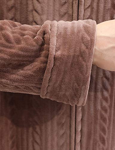 Letuwj Men's Fleece Hooded Full Length Robe Plush Collar Shawl Zipper Front Bathrobe3