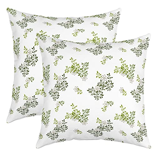 Leaf Print Throw Pillow Covers 18"x18" Set of 2 Soft Botanical Leaf Pattern Pillow Cases Cushion Covers For Living Room Bedroom Natural Theme Green Decorative Throw Pillowcases for Sofa Chair