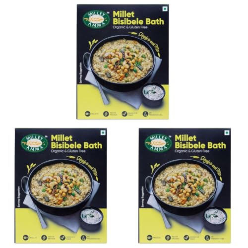 Image of Millet Amma Certified Organic Millet Bisibele Bath Mix | 250 GMS Pack | Easy & Ready to Cook Mix | Healthy and Nutritious Millet Breakfast Mix | Gluten Free | Directions Published on the Back Side |
