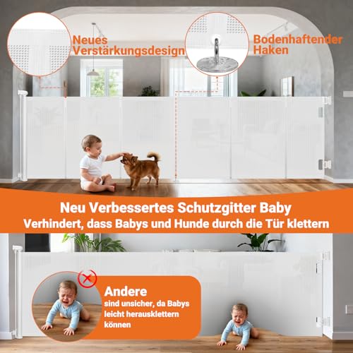 Ycozy 2026 Aufgerüstet Treppenschutzgitter 0-200cm Türschutzgitter Ausziehbar mit Stützstangen Treppenschutzrollo Einhändiges Öffnen Kinderschutzgitter Türgitter Baby Hunde Absperrgitter Treppengitter