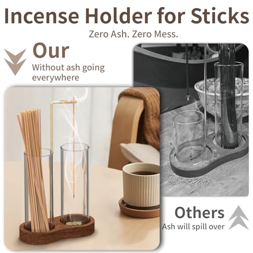 NANATI 2 in 1 Incense Holder for Sticks, Anti-Ash Incense Holder, Upside Down Incense Burner Holder with Glass Ash Catcher & Incense Storage for Yoga Spa Meditation Home Decor - Thumbnail 6