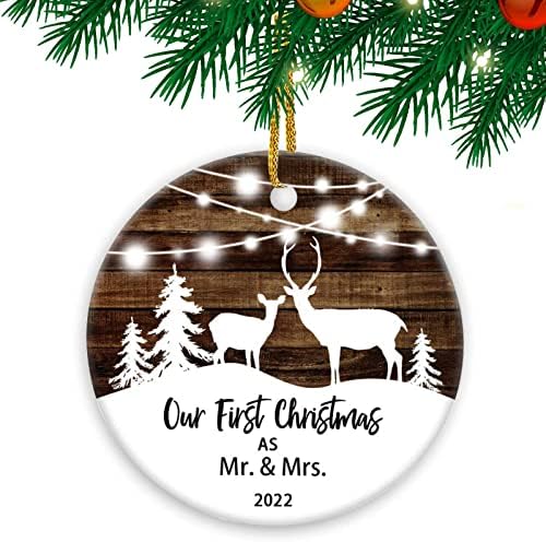 2022 Our First Christmas as Mr. and Mrs. Ornament, First Christmas Married Ornaments, Bridal Shower Gift Wedding Gifts for Couple Xmas Gifts with Gift Box