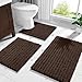 Yimobra Bathroom Rugs Non Slip Washable 32x20 Inch - Ultra Soft Absorbent Chenille Bath Mat, Quick Dry Shaggy Floor Carpet for Tub Shower, Brown Home Decor Accessories