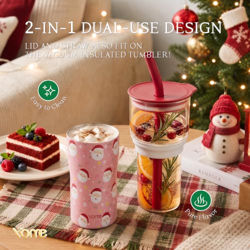 Image of YOME 20oz Christmas Insulated Glass Tumbler with Lid & Straw for Women Gift | Stainless Steel Iced Coffee Cup | Keep Drinks Cold |Cupholder Friendly |Ideal for Iced Coffee, Smoothies & Boba| Gift