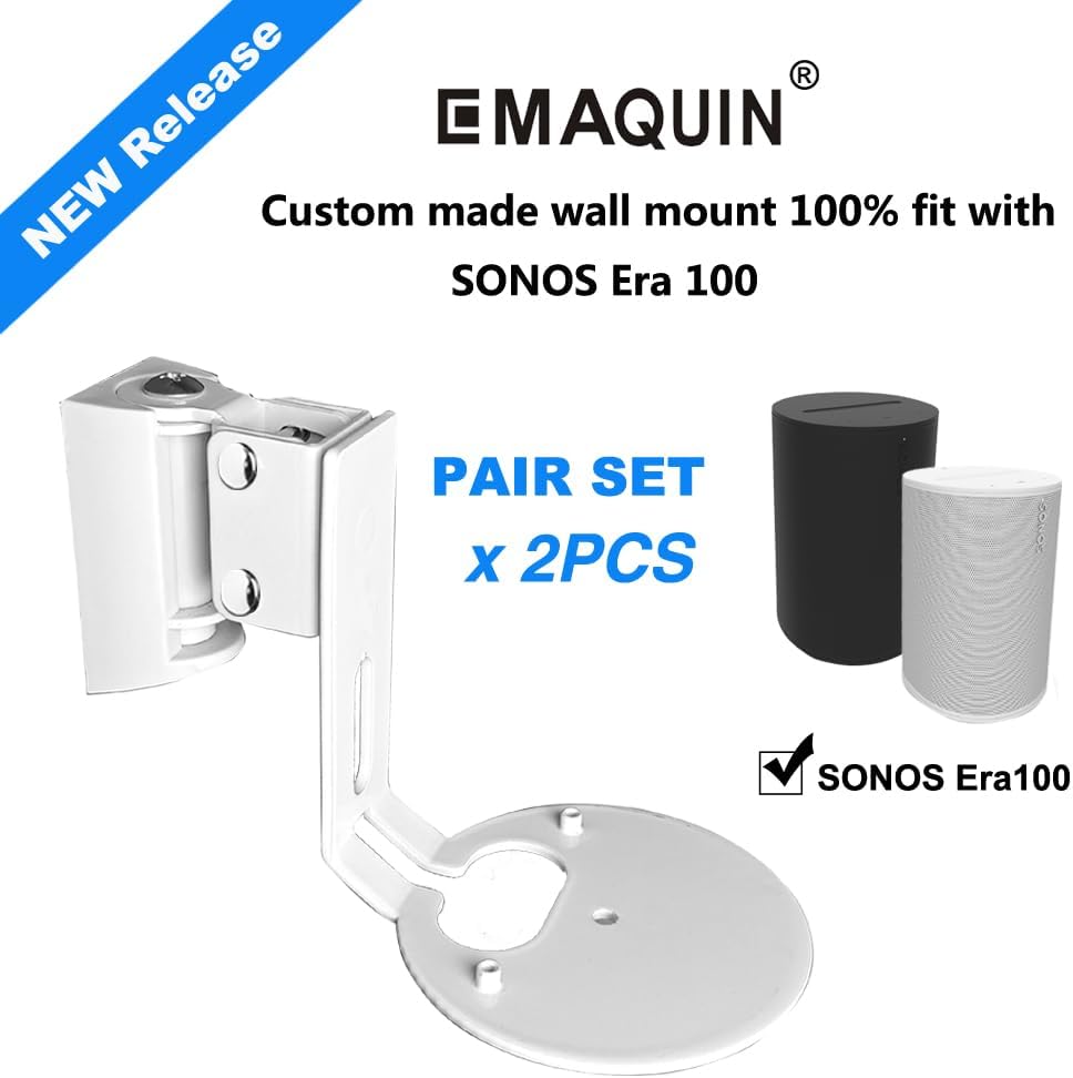 Wall Mounts Brackets-Pair Set(2PCS) for Sonos Era 100 Speaker(Include 2PCS,Swivel and Tilt,Sturdy Metal,Enduring Paint Finish,Easy to intall,Compatible with Sonos Era 100,White) - Image 2
