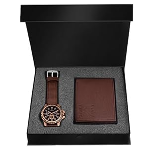 LORENZ Men’s Luxury Leather Wallet and Analog Watch Combo Set (Brown, 5G-CUHL-XQAR)