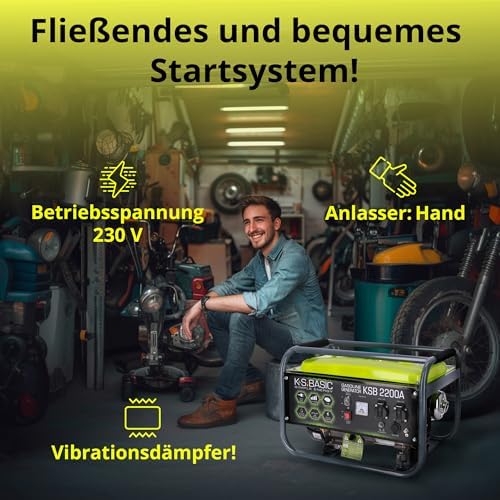 Bild 3 - KS BASIC 2200А Stromerzeuger, 5,5 PS 4-Takt Benzinmotor, Aluminium Alternator, Automatischer Spannungsregler (AVR), 2200 Watt, 16A, 230V Generator, für den Heim- und Freizeitbedarf