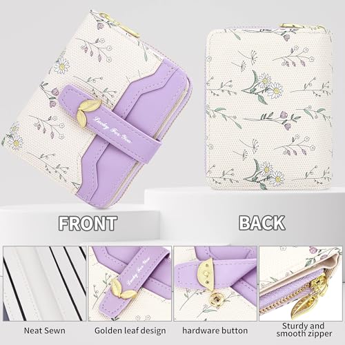 Cute Purple Flower Wallet for Women Small Kawaii Coin Purse with ID Window Compact Lightweight and Stylish Design Cash Wallet for Ladies2